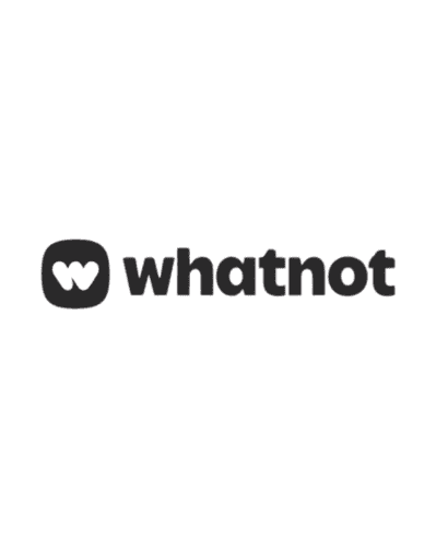 The image shows the Whatnot logo with a black “w” in a rounded square followed by the word “whatnot” in bold, lowercase letters.