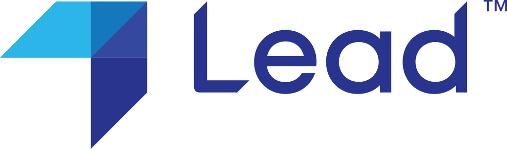Blue geometric logo next to the word "Lead" in bold, blue letters with a trademark symbol in the top right corner.