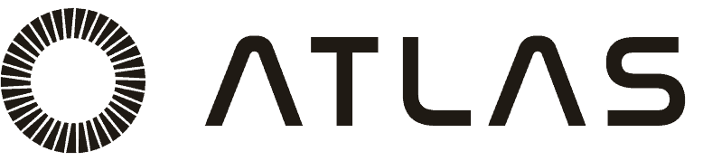 Black circular segmented logo next to the word “ATLAS Motion” in bold, modern uppercase font on a white background.