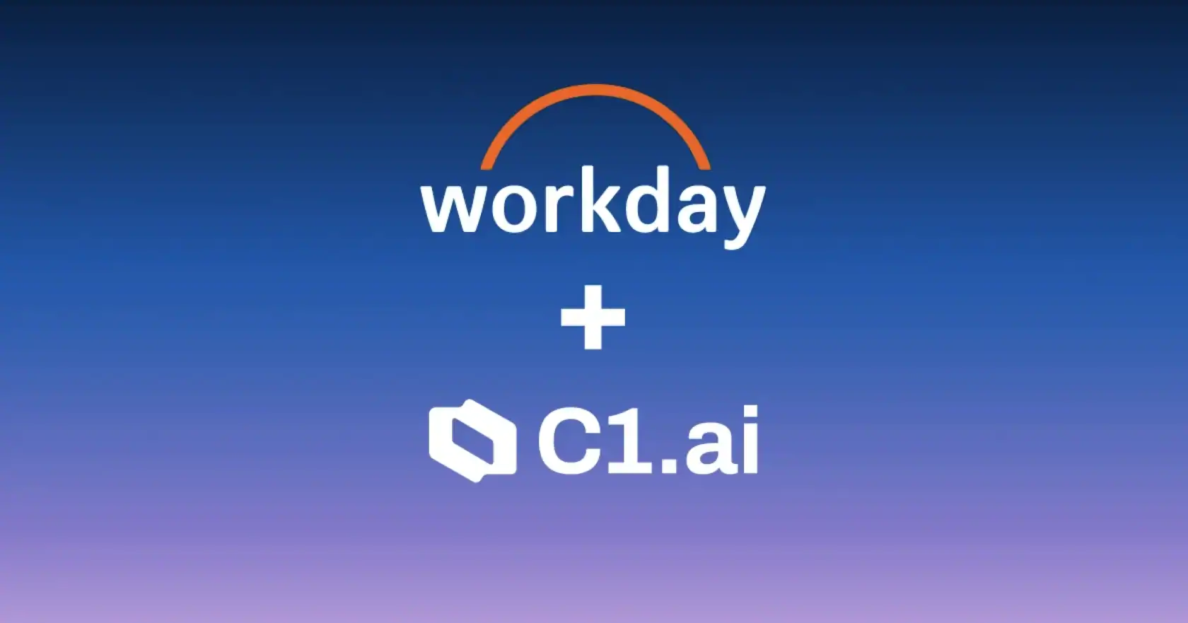 The Workday logo with an orange arch above the text, followed by a plus sign and the C1.ai logo representing agentic identity.